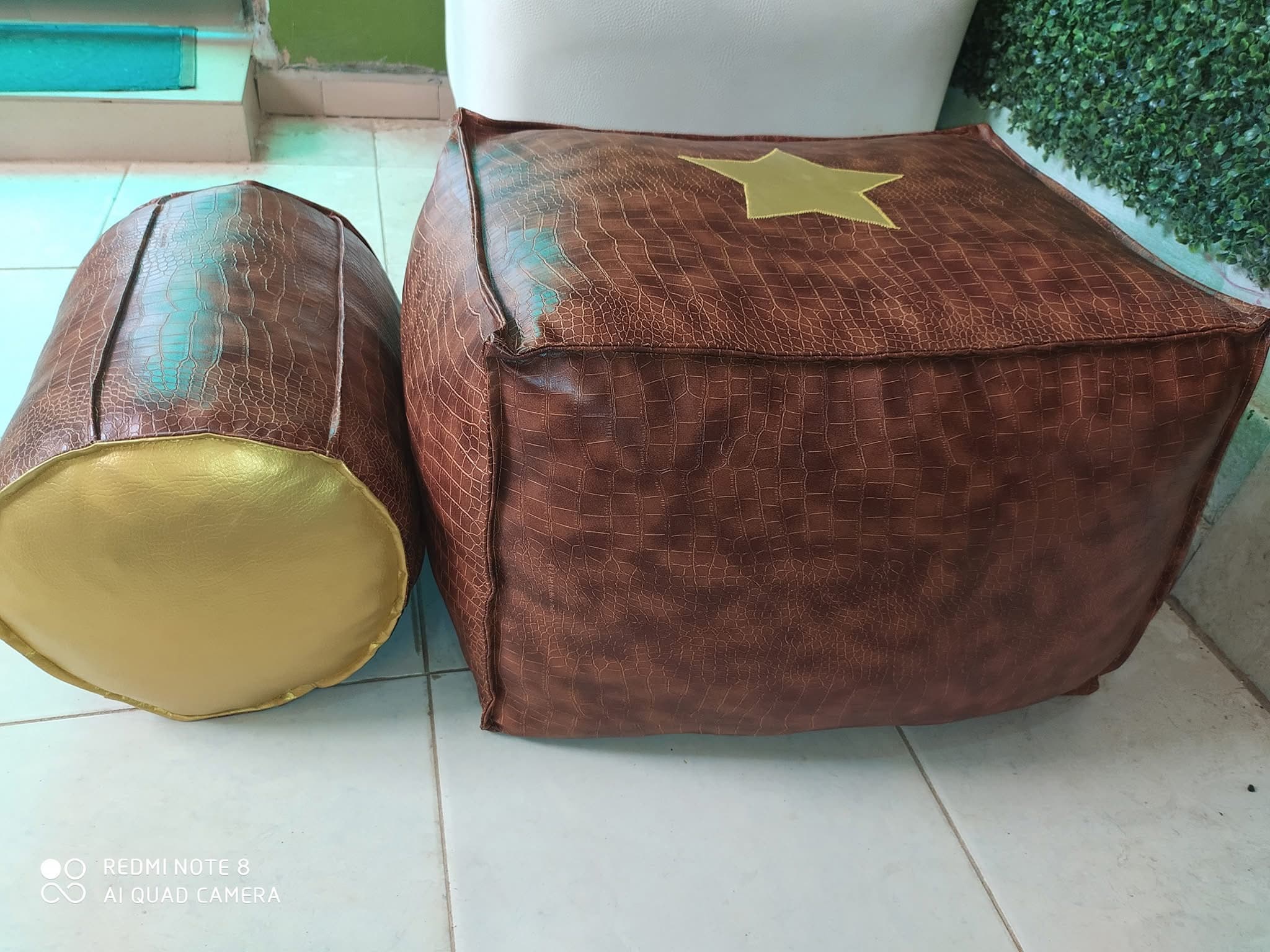 Cube Footrest with Gold Accent