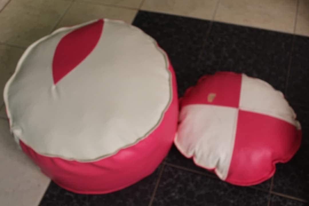 Pink & White Round Footrest
